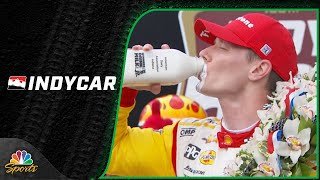 Josef Newgarden sips milk, celebrates 2024 Indianapolis 500 win in victory lane | Motorsports on NBC
