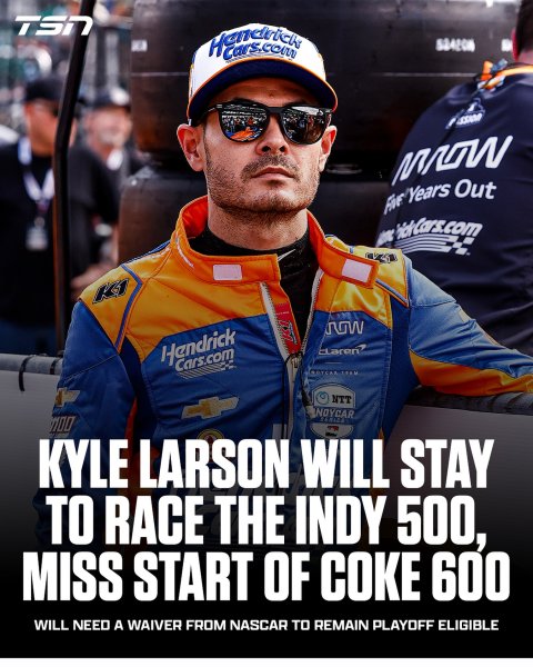 Kyle Larson will remain in Indianapolis to complete the #...