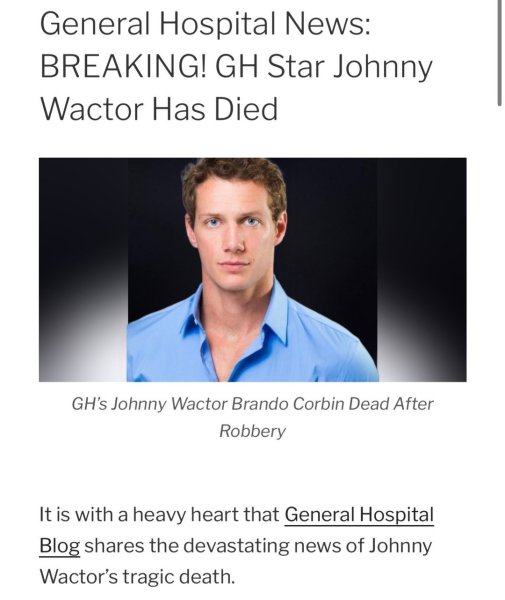 General Hospital News: BREAKING! GH Star Johnny Wactor Ha...