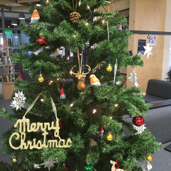 The Xmas tree is up at #HarrowLibrary! A festive high-fiv...