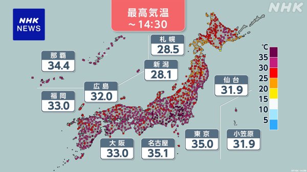 西～東日本中心に猛烈な暑さ 静岡で39度超 熱中症に厳重警戒 | NHK