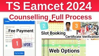 TS Eamcet 2024 Counselling Process | Slot Booking | Certificate Verification | Web Options | Fee Pay