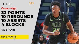 Derik Queen CAREER-HIGH 33 Points, 10 Assists, 10 Rebs, 4 Blocks vs Spurs I 25-26 NBA Season