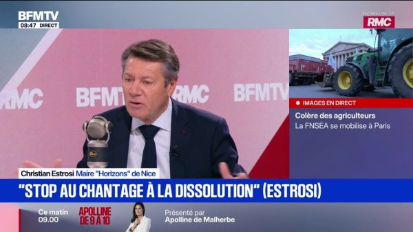 Budget: Christian Estrosi, maire "Horizons" de Nice, dénonce le "chantage à la dissolution" du gouvernement 
