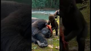 Naughty  Gorilla Uses a Crab to Prank Sleeping Dad
