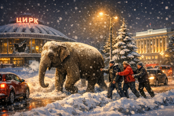 Слон сбежал из самарского цирка в минус 22