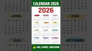 Calendar 2026 / New year 2026🎉 / new year date #newyearcalendar2026