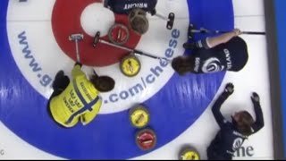 #ecc2019 "Nosedive from Eve!" Muirhead (SCO) trips on Hasselborg (SWE)'s back line stone