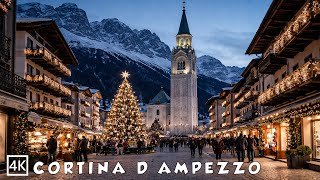 Cortina d’Ampezzo 🇮🇹 at Christmas🎄Evening Walk Through the Dolomites 4K🎄✨