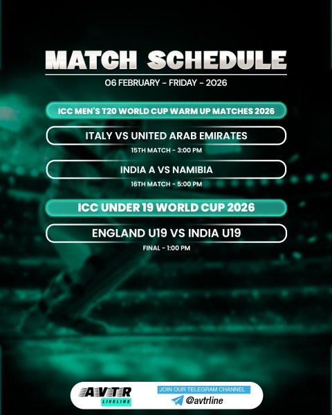 Today’s Match Schedule 🏏🔥

A packed day of ICC Men’s T20 ...