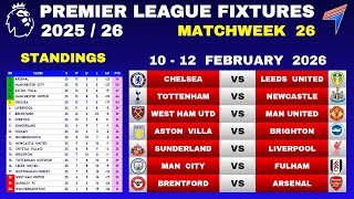 EPL FIXTURES - Matchweek 26 • EPL Table Standings Today • EPL Fixtures This Weekend • 10-12 FEB 2026