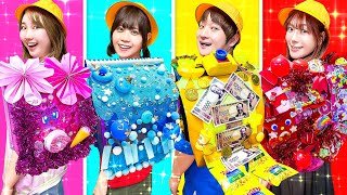 キミはどんなランドセルがいい？ピンク・青・黄色・赤で色縛りランドセルデコレーション対決!?キラキラシールやお菓子で飾り付け♪オリジナルのランドセルを作ってみんなに自慢しよう！【色縛り】