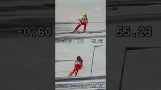 An electrifying finish in the women's Super G event in Calgary 1988. ⛷️