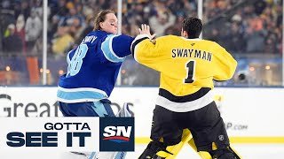 Gotta See It: Swayman, Vasilevskiy Square Off In Outdoor Goalie Fight
