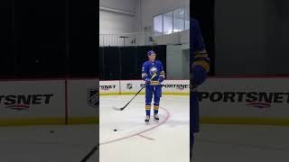 Tage Thompson is 6’6 without skates, but the stick he uses is pretty short 😳