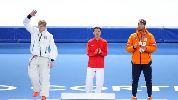 American Jordan Stolz speedskates to a third Olympic medal -- silver this time