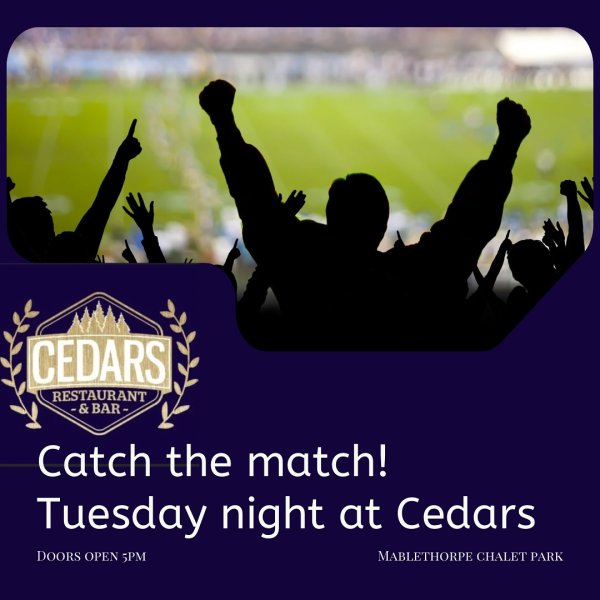 Catch the match at Cedars Restaurant and Bar this Tuesday...
