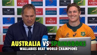 Dave Rennie and Michael Hooper react to their shock win over the Springboks
