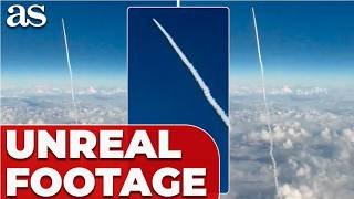 BRITISH AIRWAYS FLIGHT captures IRANIAN MISSILE LAUNCH at CRUSING ALTITUDE