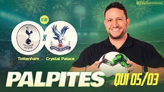 Palpites de futebol para hoje (quinta) 05/03/2026 - TOTTENHAM X CRYSTAL PALACE, LYON X LENS + ODD 91