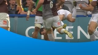 Karl Dickson's acrobatic try attempt