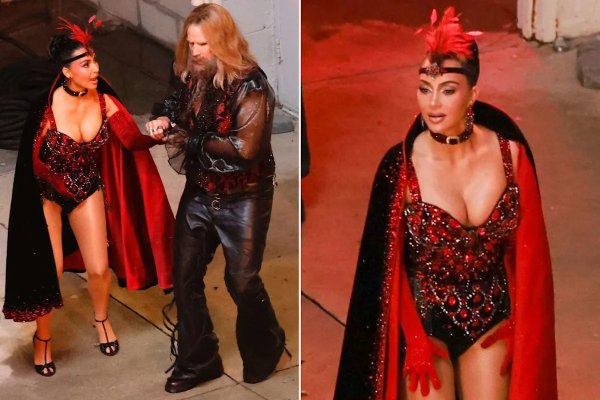 Kim Kardashian Transforms into a Vegas Showgirl on Set of New Movie Alongside a Nearly Unrecognizable Will Ferrell