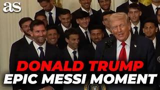EPIC MESSI MOMENT: Trump TALKS Cristiano Ronaldo and Messi CAN'T STOP SMILING