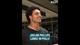 Jaelan Phillips speaks with Johnny Airport moments after the new Eagle landed in Philadelphia