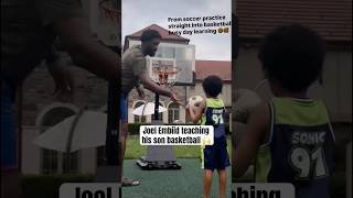 Joel Embiid coaching up his son, Arthur ❤️ (via annedepaula/IG)