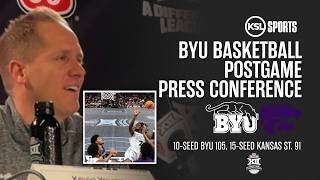 Kevin Young, AJ Dybantsa, Khadim Mboup react after BYU's Big 12 Tournament win over K-State