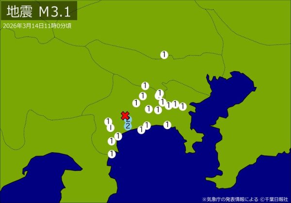 【速報】関東で地震　Ｍ３・１　東京、神奈川、埼玉で揺れ　震源は神奈川県西部　地震が及んだ地域人口354万人