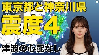 【地震速報】東京湾でM4.8の地震　東京都と神奈川県で震度4　津波の心配なし