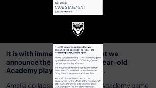 Rest in Peace, Amelia Aplin | A Heartbreaking Loss for Oxford United