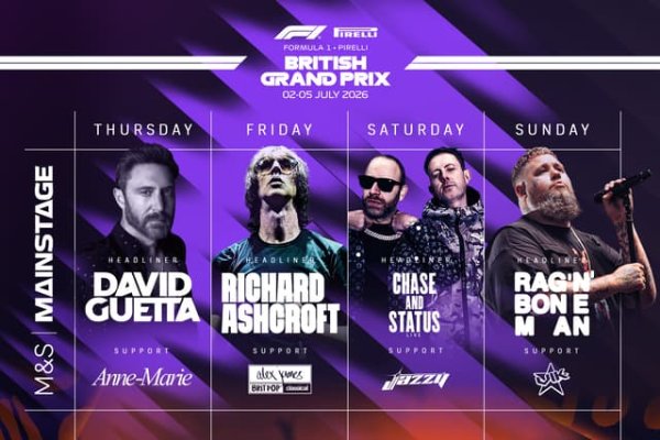 Richard Ashcroft, Chase & Status and Rag’n’Bone Man to play at British Grand Prix