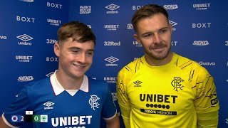 Rangers' Jack Butland and Findlay Curtis react to win over Panathinaikos