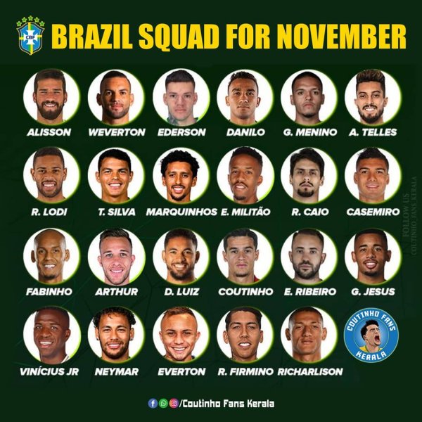 🇧🇷BRAZIL SQUAD FOR NOVEMBER🙌🏻

#CFKerala

•

•

•

•

•

...