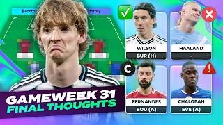 MAN CITY 🆚 PALACE UPDATE 🤔 FPL FINAL THOUGHTS GAMEWEEK 31 🔥 | Fantasy Premier League Tips 2025/26