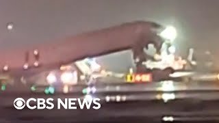 Air Canada Express plane collides with ground vehicle at New York's LaGuardia Airport