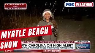Snow Starts Accumulating On Myrtle Beach In South Carolina