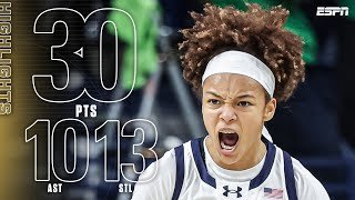 Hannah Hidalgo TRIPLE-DOUBLE HIGHLIGHTS 🎥 30 PTS, 10 AST & 13 STL in Notre Dame's win 😮‍💨 | ESPN CBB