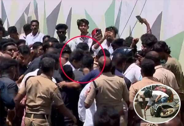 திருச்சி ரோடு ஷோவில் சம்பவம்; பைக்கில் இருந்து கீழே விழுந்த பெண்; ஓடிச்சென்று தூக்கி விட்டு ஆறுதல் கூறிய விஜய்! 