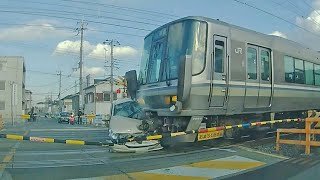 車と電車が衝突の瞬間、ドライブレコーダーが撮影　踏切に車がゆっくり進入　加古川