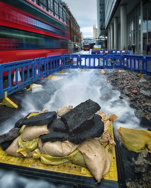 The street is broken outside the office.  Here’s my hot n...