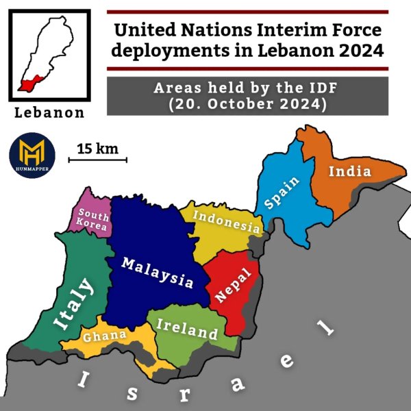 United Nations Interim Force deployment zones in Southern...