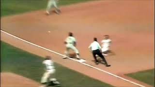 Davey Lopes (Dodgers) nearly hits a homerun, settles for a leadoff triple (1977 World Series Game 5)