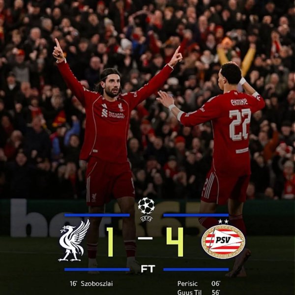 FULL TIME ⏱️ 
Liverpool 🏴󠁧󠁢󠁥󠁮󠁧󠁿 1-4 🇳🇱 PSV Eindhoven 

 #...