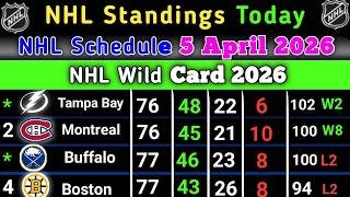 Nhl Standings today | NHL Schedule 5 April 2026 | NHL Wildcard 2026 | NHL STANDINGS 2026 #NHL