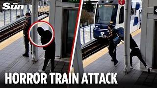 Moment innocent commuter SHOVED into oncoming train by crazed attacker