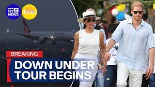 JUST IN: Prince Harry and Meghan Markle touch down on Aussie soil | 9 News Australia